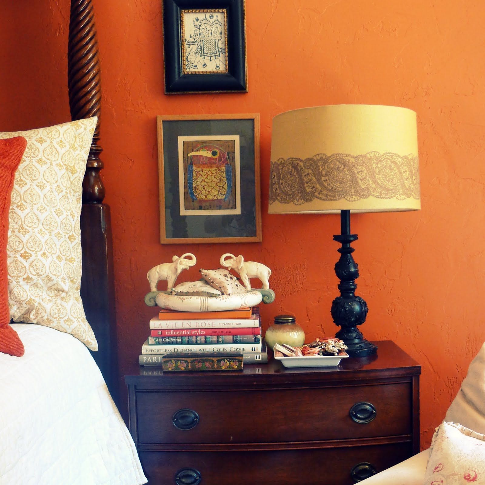 A spicy Indian orange bedroom.