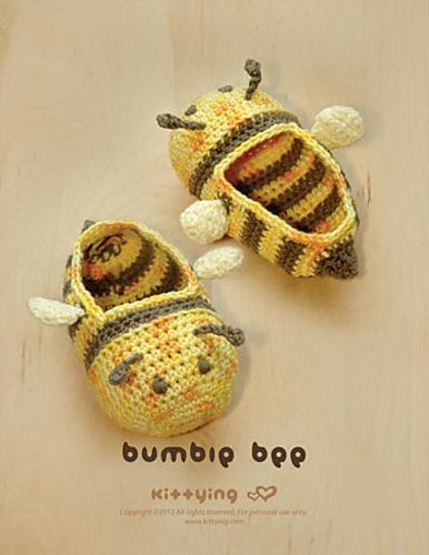 Bumble Bee Baby Booties Crochet PATTERN by Kittying Ying