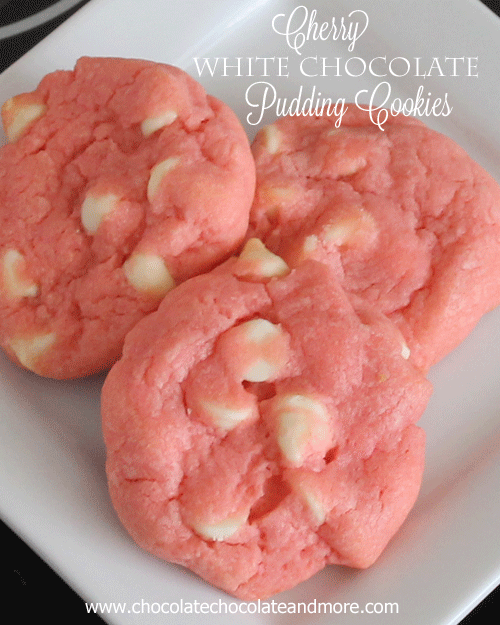 Cherry White Chocolate Pudding Cookies    1 cup butter, softened  1 cup sugar  2