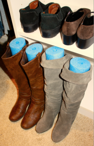 Cut a pool noodle to help your boots stand upright. Brilliant.