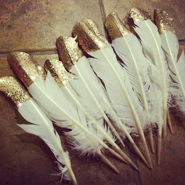 DIY gold + glitter dipped feathers