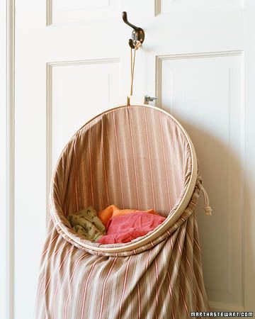 Embroidery hoop + pillowcase = always open laundry bag.  Simple, effective, awes