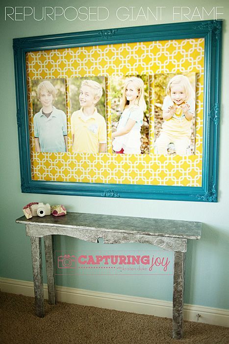 Giant Frame – Pictures mounted on foam board, fabric for the background all in a