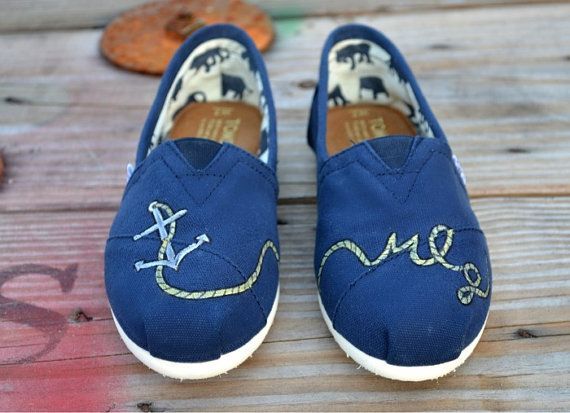 Hand Painted Toms Shoes  Navy Blue Anchor and by solemateshoes, $85.00