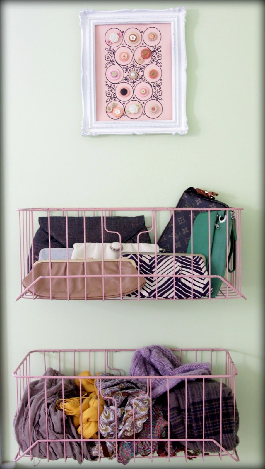 Hang a basket in your closet to hold your scarves or other accessories… so sma