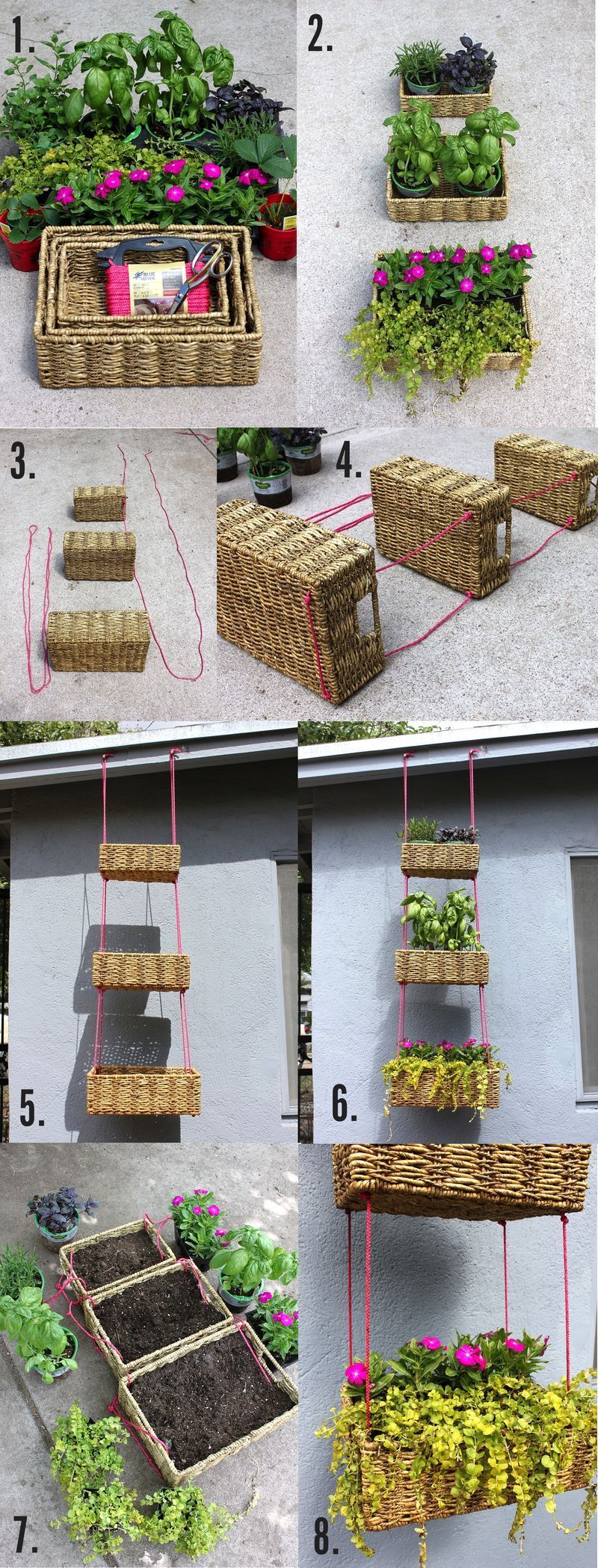 Hanging Basket Garden DIY – A Beautiful Mess. They show this for planters but I