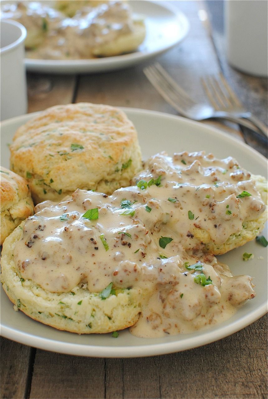 Herbed Buttermilk Biscuits with Sausage Gravy // made these tonight and they wer