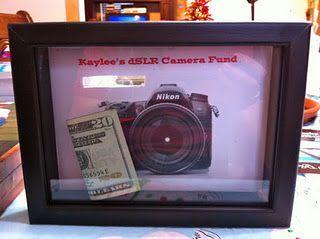 I love this idea. Start a savings shadow box with a picture of what they're