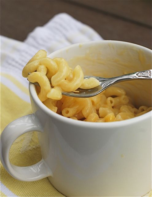 Instant Mug o’ Mac & Cheese in the Microwave    1/3 cup pasta    1/2 c