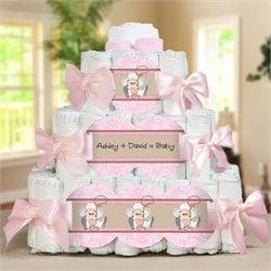 Little Cowgirl Personalized Square – 3 Tier Diaper Cake – Baby Shower Gift