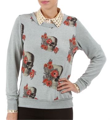 Mint Floral Skull Light Sweater