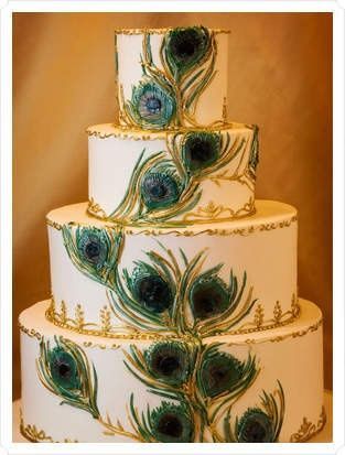 Peacock Colored Wedding Cakes