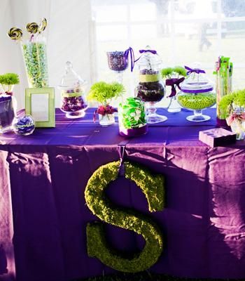 Purple and green wedding candy bar