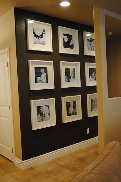 Single dark wall, white frames.  Love this for an accent wall!!