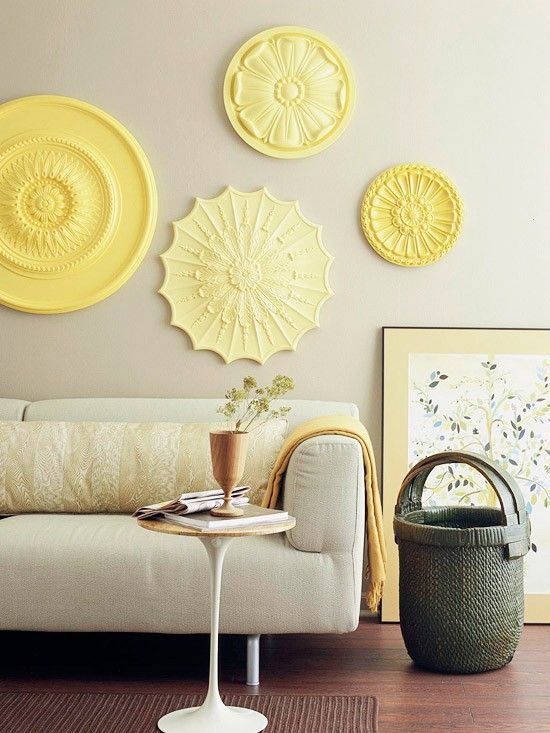 Spray paint ceiling rosettes from Home Depot ($8-20 per rosette) — great idea f