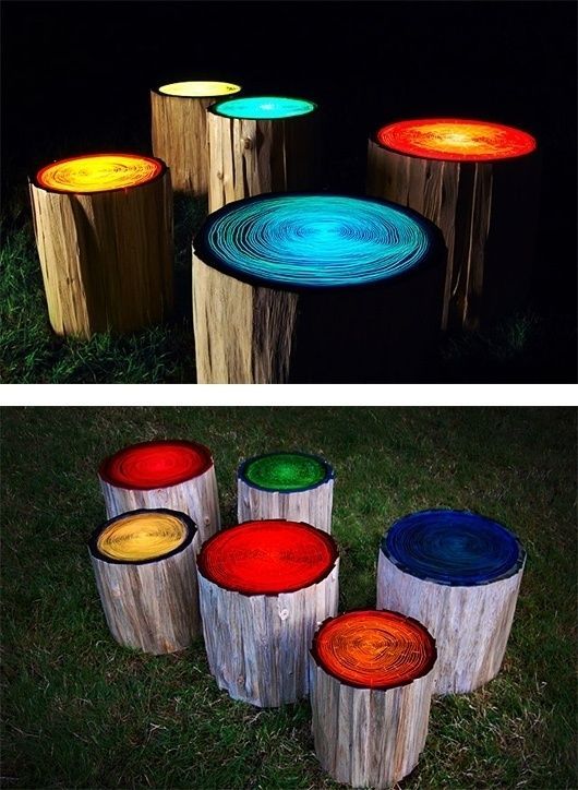 Stumps painted with glow in the dark paint… Around a firepit!!! Awesome!