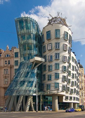 The Dancing House. Actually nicknamed "Fred & Ginger" Yeah really!