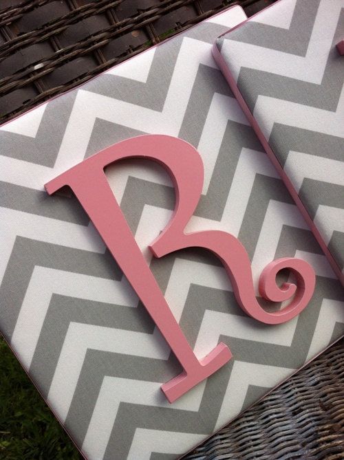 Use a canvas, cover in fabric and paint wooden letters to match room decor… Lo