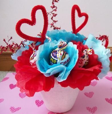 Valentines Candy Bouquet: A Pot of Posies.  I made this Valentines candy bouquet