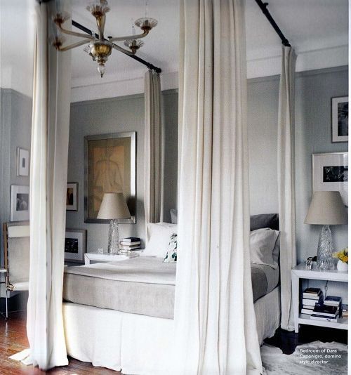 diy canopy bed- Curtain rods from ceiling