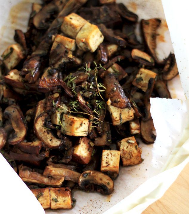mushrooms and tofu en papillote with miso and rosemary
