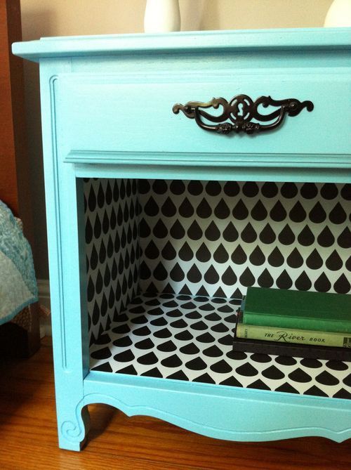 take out the bottom drawer, and wallpaper the inside to create an awesome, uniqu