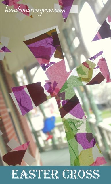 A collage for toddlers to make for Easter. Let the sun shine through the cross!