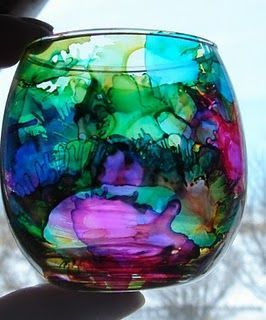 Alcohol Ink stained glass. time to find some glass goodwill items.