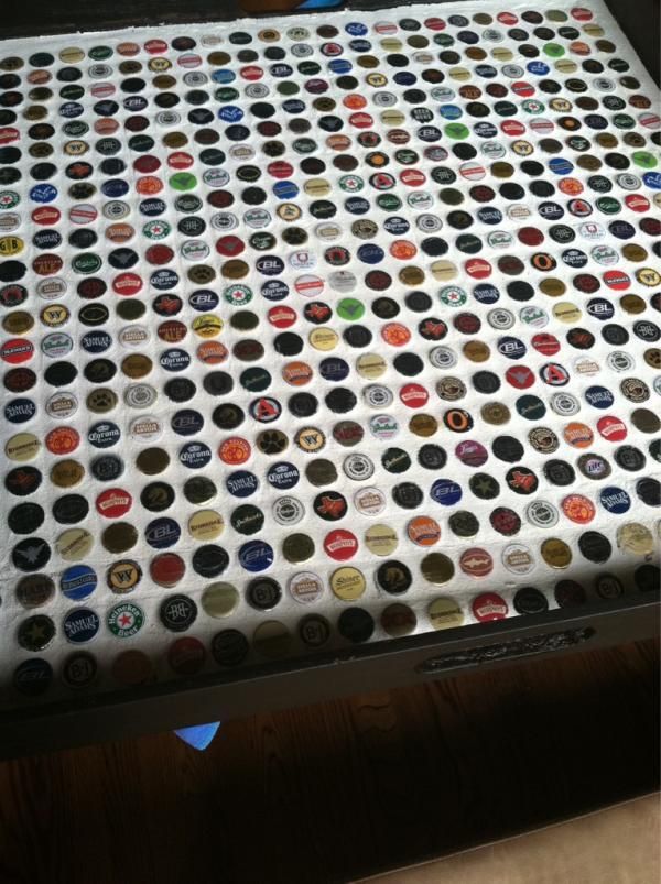 Beer cap coffee table tray.