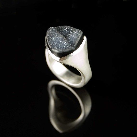 Black Drusy Agate Tetra Ring in Sterling Silver custom ring by nodeform