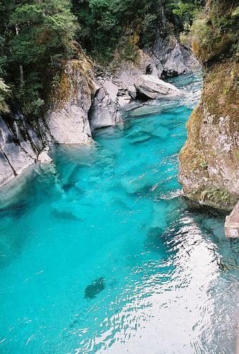 Blue Pools, Haast Pass, New Zealand.  Yes it really does look like this!