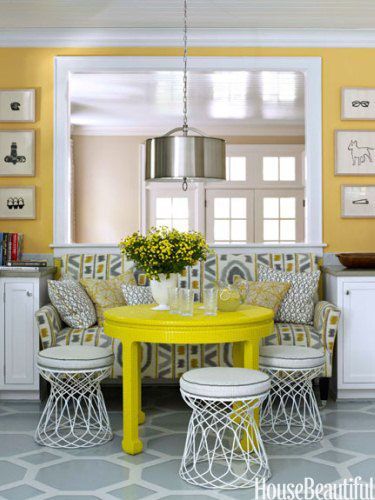 Bright yellow walls—Benjamin Moore's Inner Glow—and an even brig
