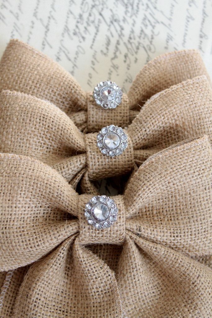 Burlap bows with vintage inspired rhinestone, great Xmas tree filler!