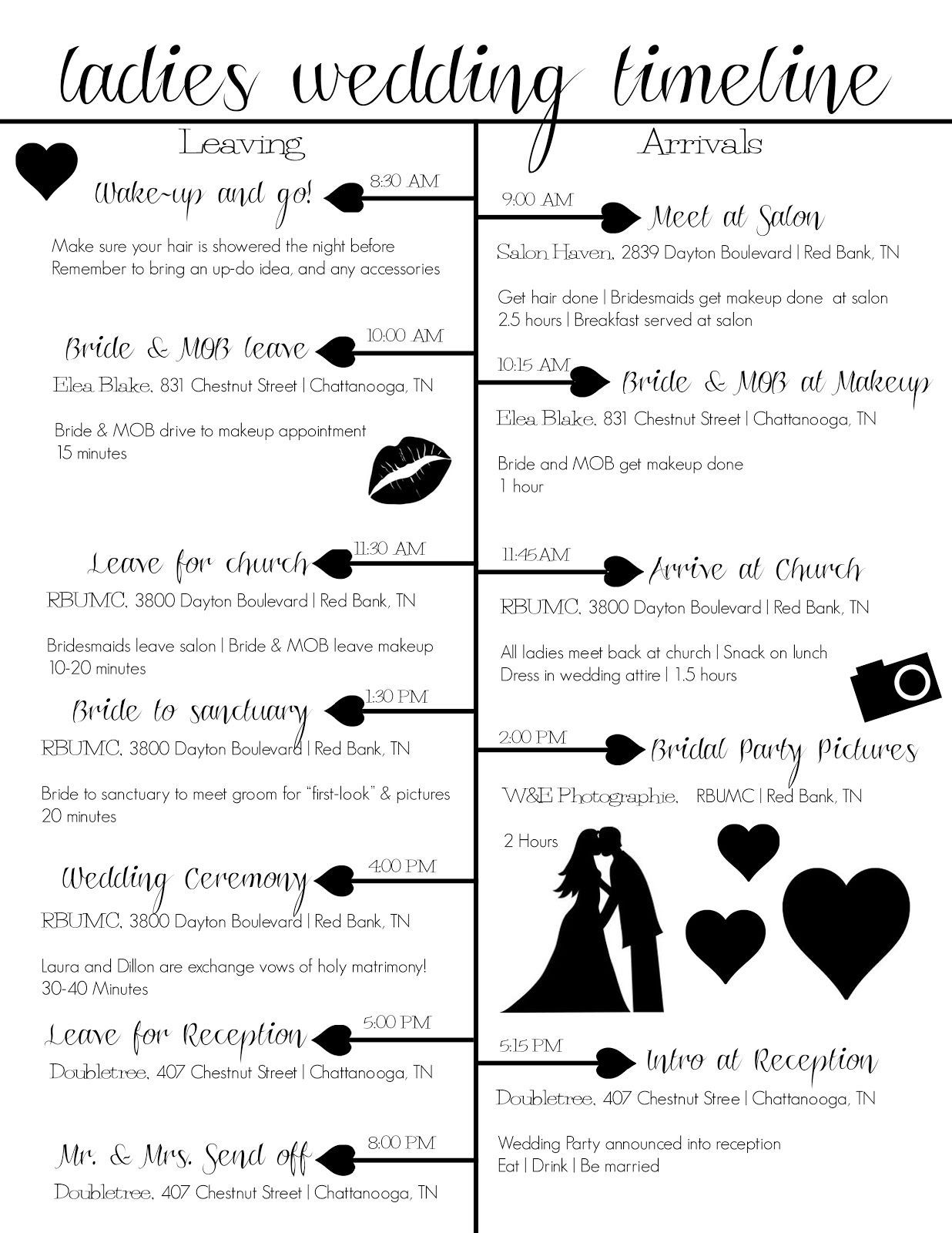 DAY OF Wedding timeline idea