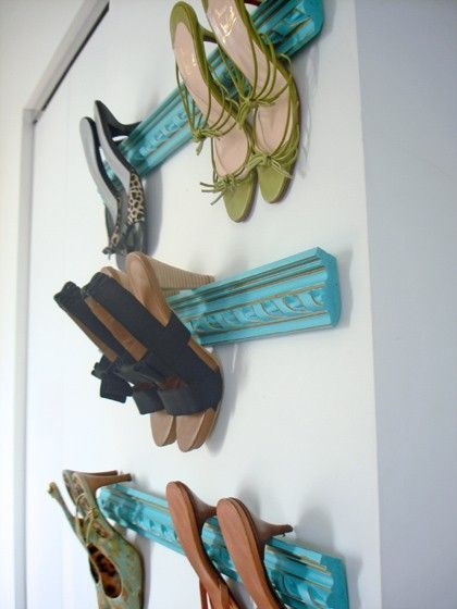 DIY Shoe Storage: Paint and hang leftover moulding scraps