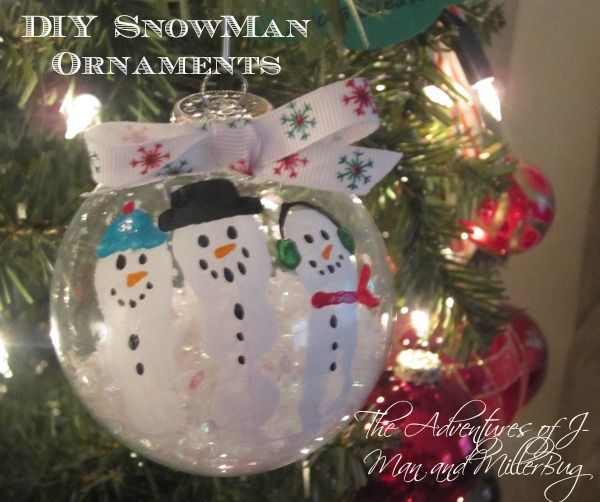 Easy DIY Snowman Christmas Ornaments made using your children's fingerprints