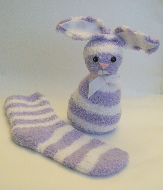 Easy no sew bunny. Made from a sock. Wanna try filling a large plastic egg with