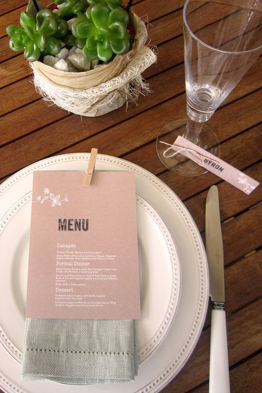 Eco inspired wedding table setting with kraft paper, twine & succulents.