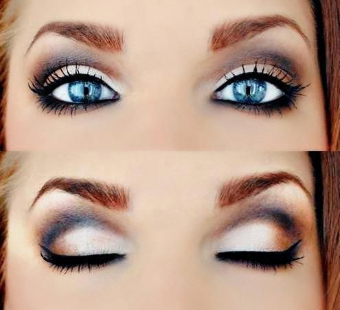 Eye make-up. Black out with a touch of dark brown on the sides and gold/creme fo