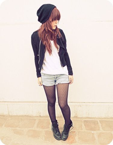 Fall Outfit: "Punk and Chic"… Black Beanie + Black Leather Jacket +