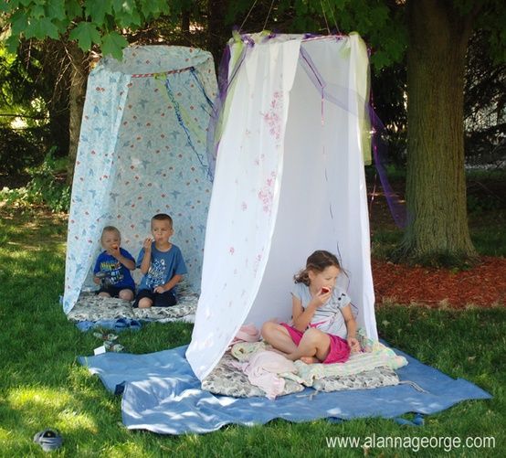 Fort made from hula-hoop and shower curtain, just hook the rings on the hoop!!
