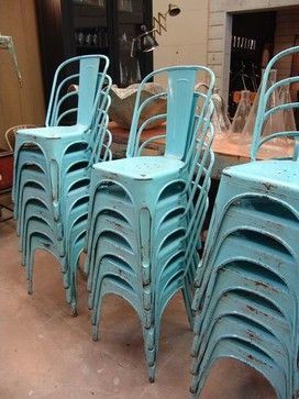 French Vintage Tolix A Chairs, Old Blue Paint – traditional – chairs – Antiquair