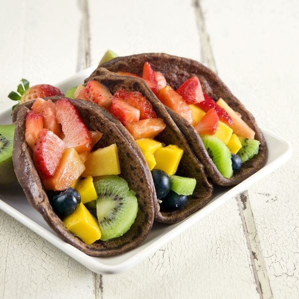 Fruit tacos: homemade chocolate tortillas filled with fresh fruit