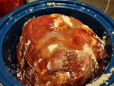 Good to keep in mind for the holidays. crockpot ham, spiral, 1/2 c brown sugar,