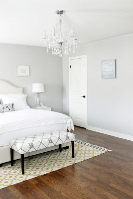 Gorgeous gray and white bedroom! Wish I could have that but my little ones (most