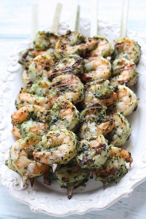 Grilled Pesto Shrimp Skewers