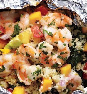 Grilled Shrimp With Avocado-Mango Salsa –made in foil (bake in oven or on the g