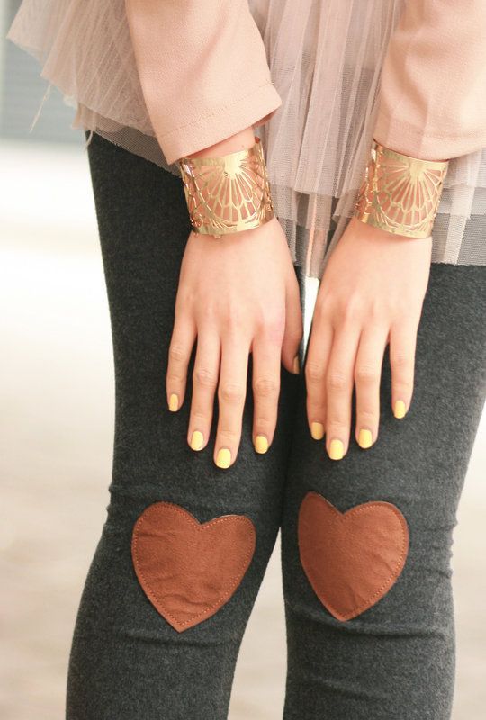 Heart patched tights, LOVE