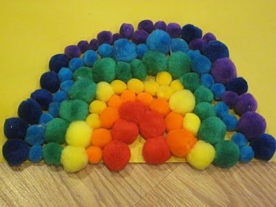 Kids Preschool Crafts #48: Pom Pom Rainbow Toddler Craft