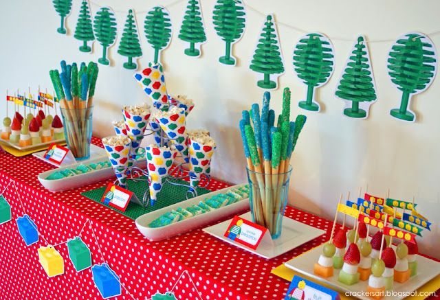 Lego party (printables available to buy soon) — esp. like the food ideas, table